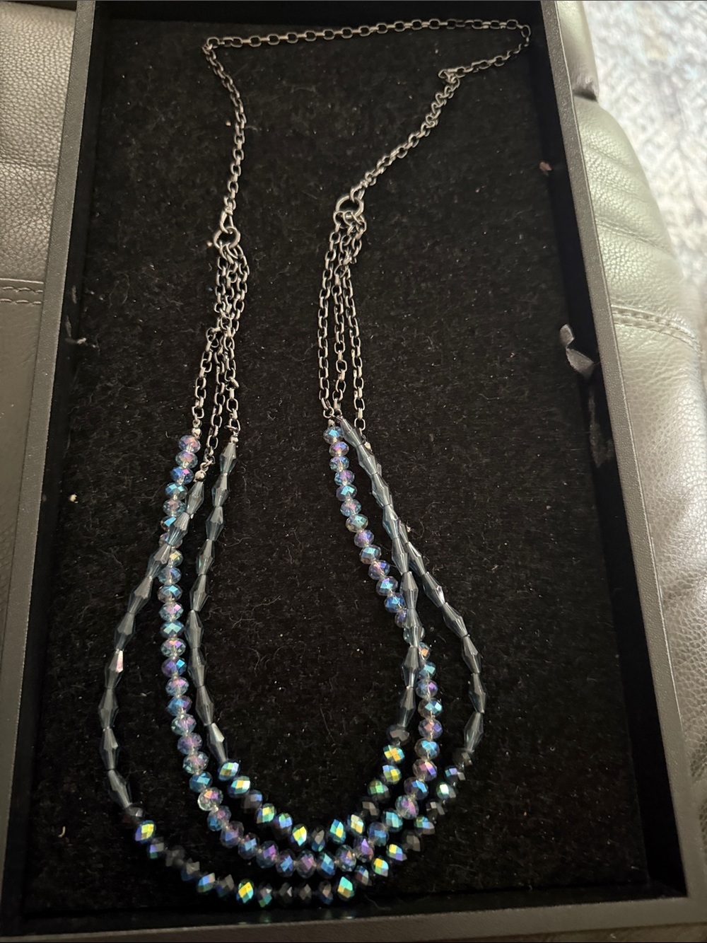 Premier Designs Multi-Strand Blue Iridescent Beaded Statement Necklace